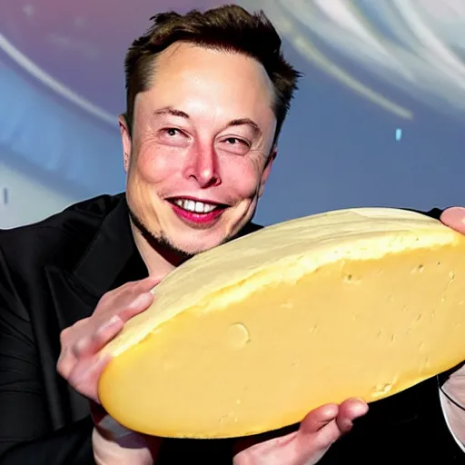 Prompt: elon musk holding 4 th - dimensional cheese