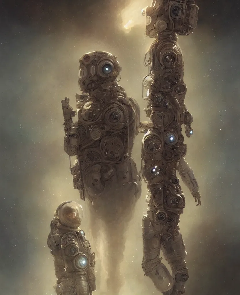 Image similar to realistic photography of a flesh totem of astronauts wearing dirty and moldy space suits, deep focus, intricate, elegant, highly detailed, foggy, misterious, digital painting, artstation, concept art, matte, sharp focus, illustration, art by artgerm and greg rutkowski and alphonse mucha