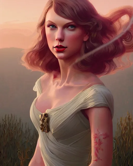 Image similar to portrait of taylor swift as an elegant renaissance goddess, in gta v, stephen bliss, unreal engine, by greg rutkowski, loish, rhads, makoto shinkai and lois van baarle, ilya kuvshinov, rossdraws, global illumination, radiant light, detailed and intricate environment