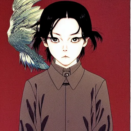 Image similar to prompt: Portrait painted in Miyazaki color style drawn by Katsuhiro Otomo and Takato Yamamoto, inspired by Fables, china doll face, smooth face feature, intricate oil painting, high detail, sharp high detail, manga and anime 2000