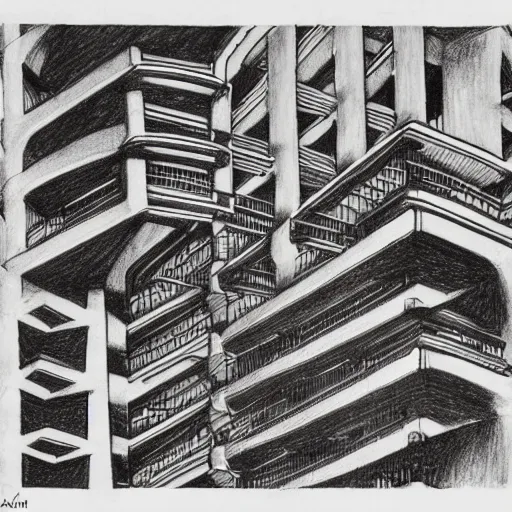 Prompt: mc escher drawing of impossible architecture