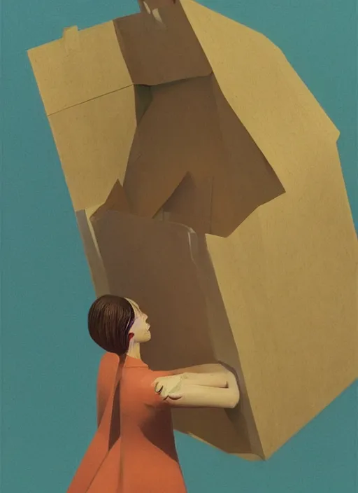 Image similar to isometric woman in paper bag over the head and a sward information overload from facebook Edward Hopper and James Gilleard, Zdzislaw Beksinski, highly detailed