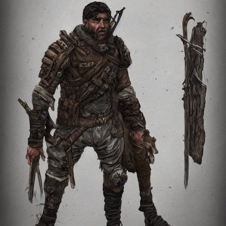 Image similar to full body+ face concept art of a post-apocalyptic roman mercenary in the style of high fantasy art trending on artstation deviantart Pinterest detailed realistic High Resolution HD 8k