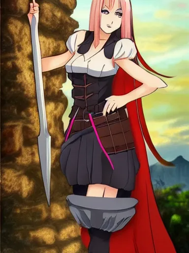 Image similar to an original female anime character from fantasy medieval western europe,