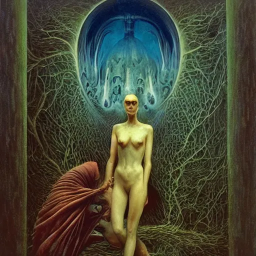 Image similar to an amazing masterpiece of art by gerald brom, Zdzisław Beksiński, crazed