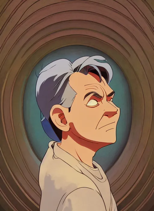 Image similar to art viktor orban, sad expression, t - shirt, modern casual clothing, natural lighting, path traced, highly detailed, high quality, cartoon, digital painting, by don bluth and ross tran and studio ghibli and alphonse mucha