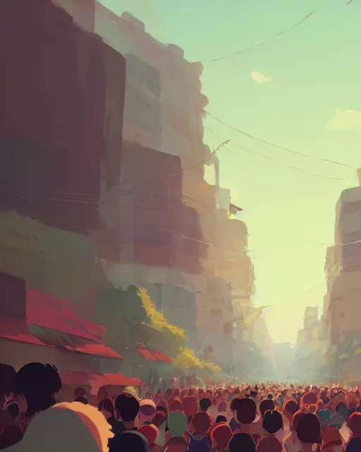 Prompt: crowds,, james gilleard, atey ghailan, makoto shinkai, goro fujita, studio ghibli, rim light, exquisite lighting, clear focus, very coherent, plain background, soft painting