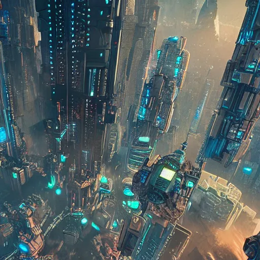 Image similar to asteroid with cyberpunk city on it