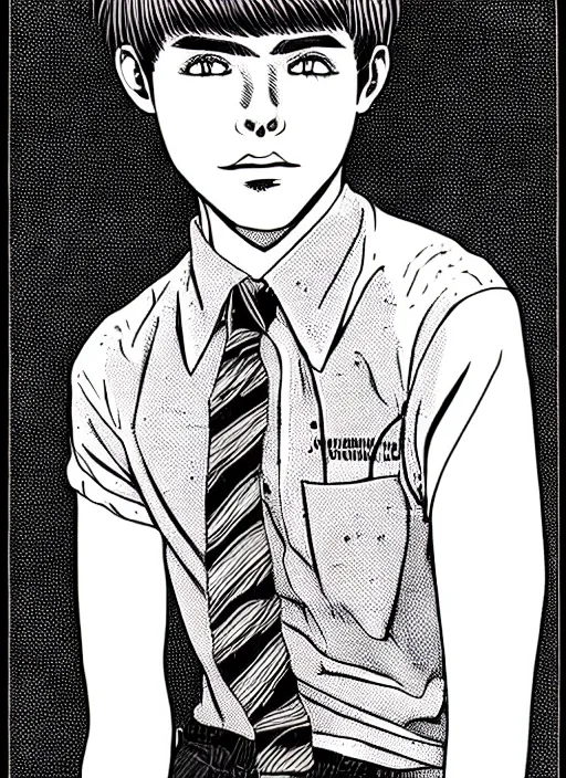 Prompt: portrait of teenage archie andrews, freckles, curly bangs, intricate, highly detailed, illustration, art by junji ito, junji ito