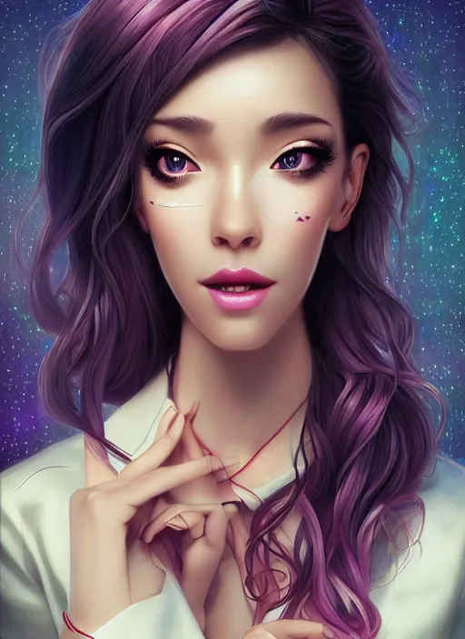 Image similar to beautiful, secretary woman, extremely detailed gorgeous face, looks realistic, hyper-detailed portrait, sad eyes tears, vaporwave aesthetic, synthwave, magical, fantasy, ninchaku , artist Artgerm i and WLOP