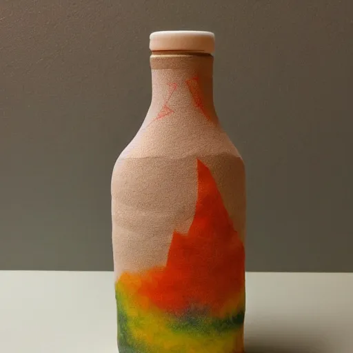 Prompt: Liminal space in outer space as puppets, sand art bottle