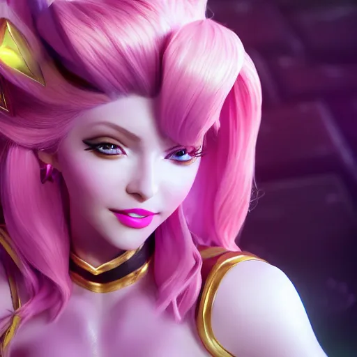 Image similar to still of pretty Lux (League of Legends) in KDA More music video. 3d render, octane render, game art, realistic, highly detailed, trending on artstation, 4k, trending on artstation, pixar, cgsociety, unreal engine 5, redshift render, trending on artstation, blender, behance, cg