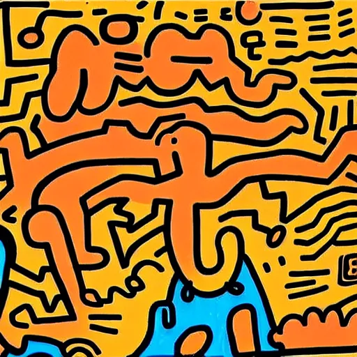 Image similar to “A Van Gogh mixed with Keith Haring on the planet Mars”