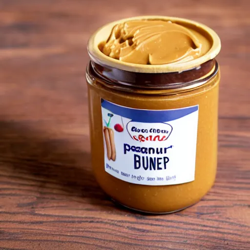 Prompt: a branded jar of peanut butter