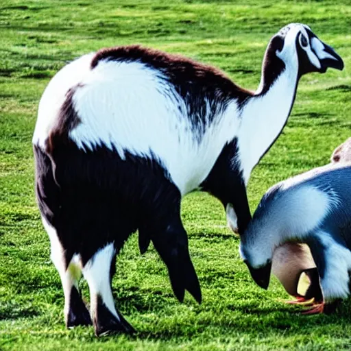 Prompt: goats eating a penguin