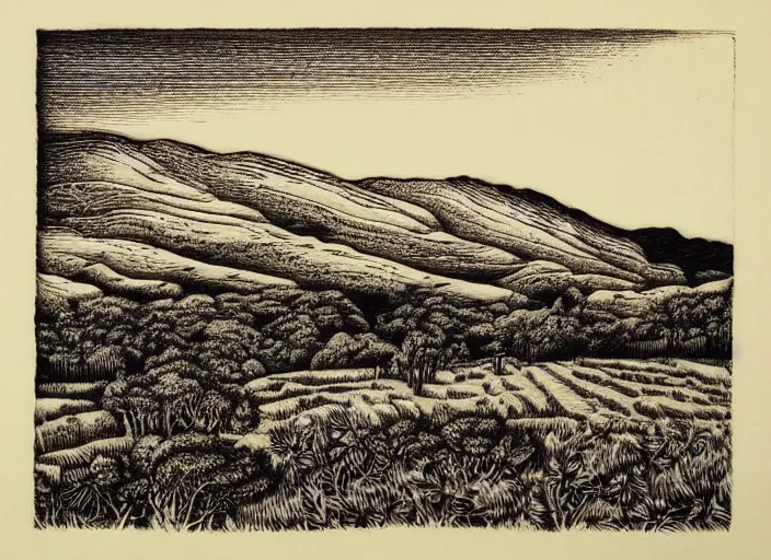 Image similar to a beautiful Wood engraving on paper of The highlands of Scotland