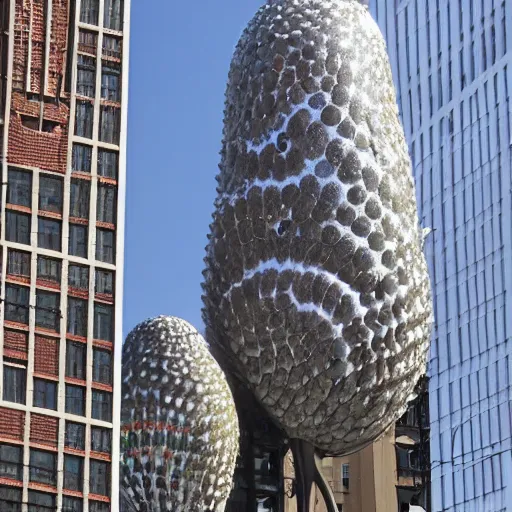 Image similar to a building shaped like an amanita muscaria in the New York skyline