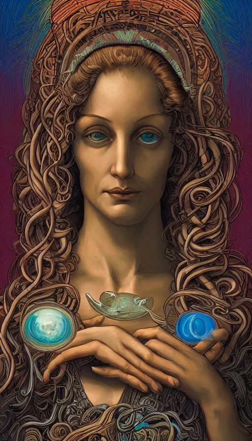 Image similar to the mystical oracle of ancient goddess venus, italian futurism, da vinci, dan mumford, josan gonzalez