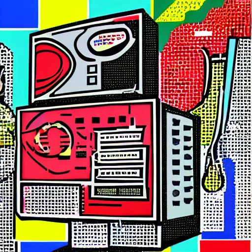 Prompt: Code, graphs and research at the old computer screen. 4k high detailed painting in Pop art style.