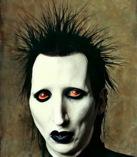 Image similar to portrait of marilyn manson by joel peter witkin and hieronymus bosch, high quality, high detail