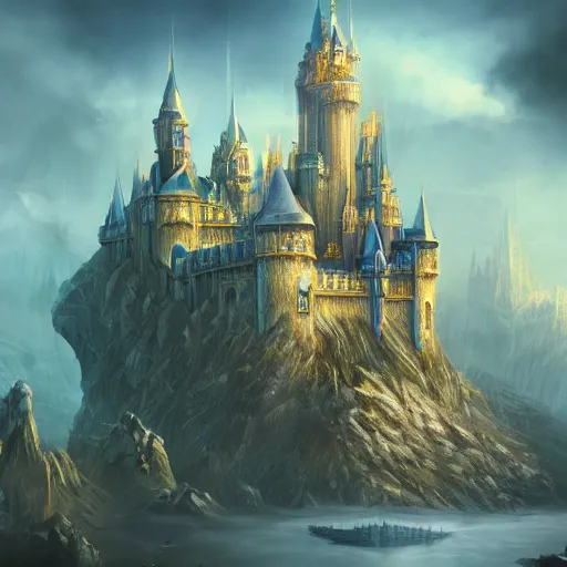 Image similar to Donald trump, perfect fces. | background = fantasy art landscape, fantasy city, fantasy kunst, fantasy castle, fantasy house, architecture mystery, artstation, house illustration