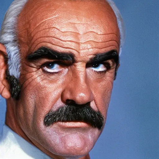 Prompt: sean connery as big boss, white hair, dim lighting, movie still