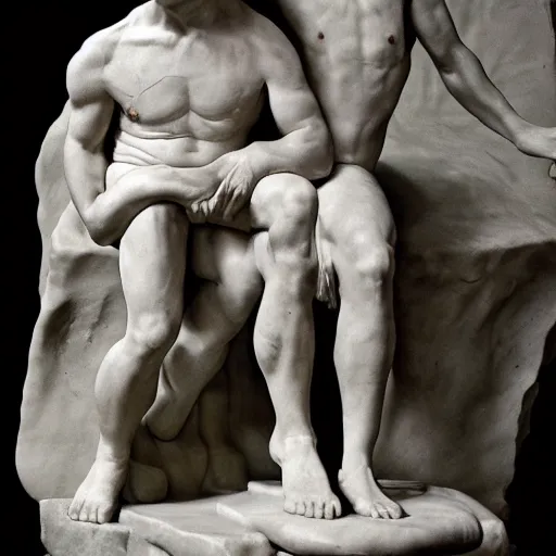 Image similar to conan o'brien and andy richter, by auguste rodin, marble