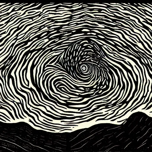 Image similar to a volcano at night, artwork by junji ito and van gogh, junji ito, van gogh