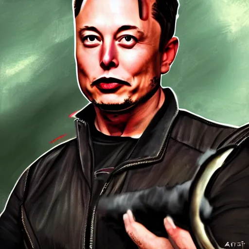 Image similar to elon musk holding a sword, digital art, highly detailed, trending on artstation