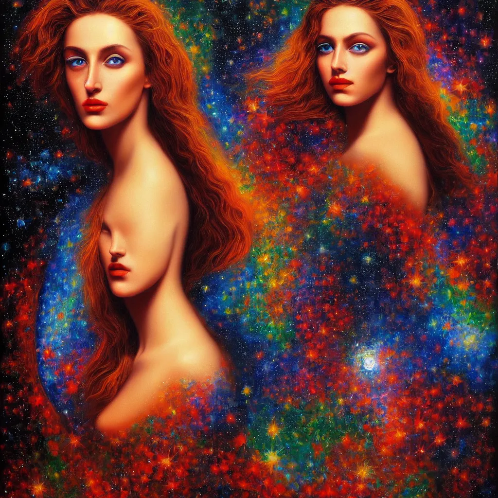 Prompt: the most beautiful woman in the universe, masterpiece oil painting, deviant art, 8 k, extremely complex, intricate, bold,