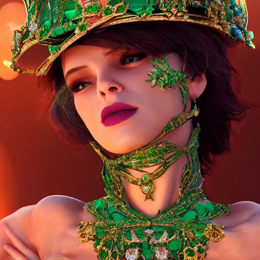 Prompt: portrait of wonderful princess of emeralds with fair skin, ornate, 8 k, gorgeous, intricate, detailed, accent lighting, dramatic lighting, octane render