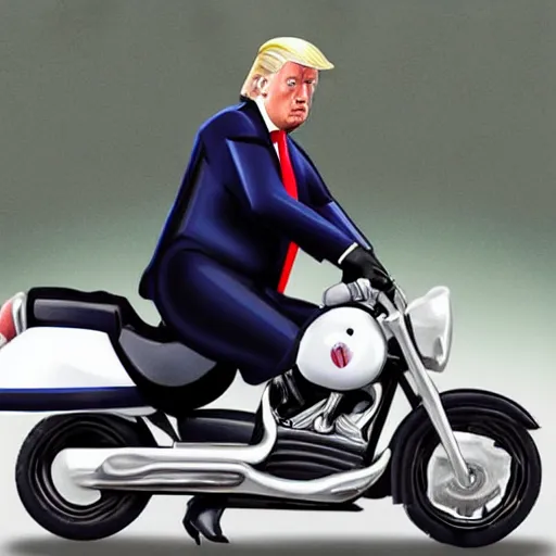 Image similar to donald trump riding motorcycle, hd photo, 4k, hyper realistic