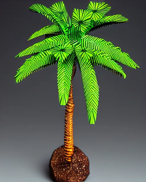 Image similar to an origami a palm tree by akira yoshizawa, realistic, very detailed, complex, intricate, studio lighting, bokeh, sigma 5 0 mm f 1. 4