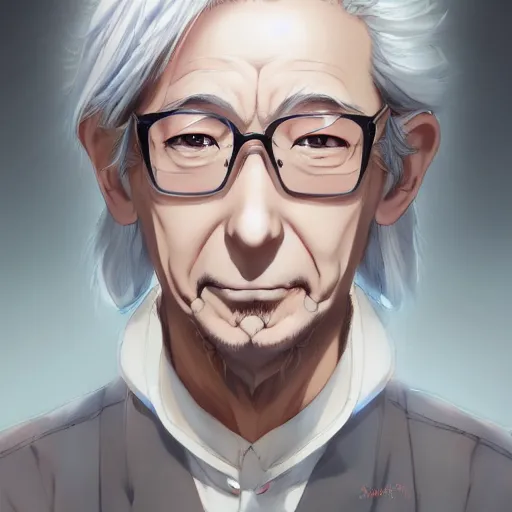 Prompt: anime portrait of a middle aged man, silver hair by Stanley Artgerm Lau, WLOP, Rossdraws, James Jean, Andrei Riabovitchev, Marc Simonetti, and Sakimichan, trending on artstation