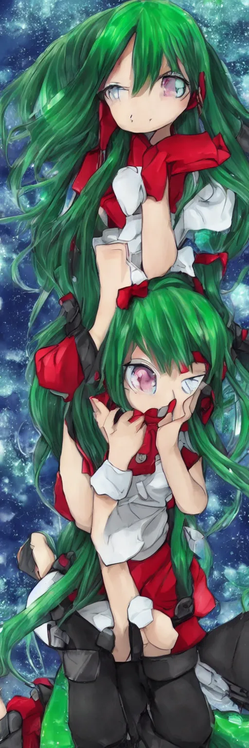 Image similar to green haired anime girl red flannel border police