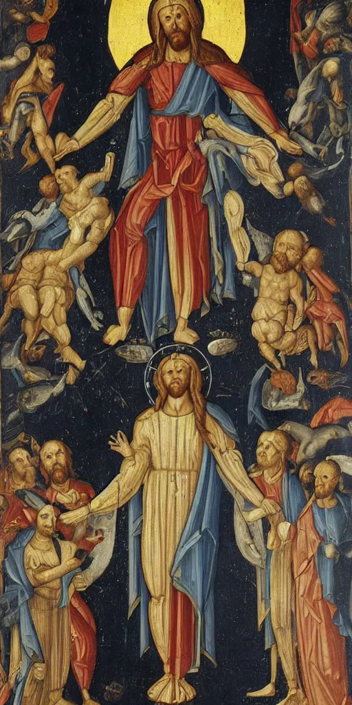 Prompt: the space shuttle in medieval religious jesus resurrection art