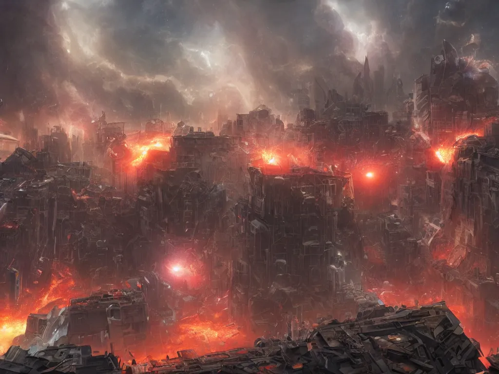 Image similar to movie still of a black hole destroying the city, large part of buildings are flying into the black hole, tornado, post apocalypse, epic art, singularity, highly detailed, art by tyler edlin, greg rutkowski 4 k