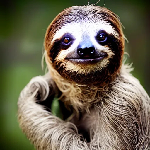 Image similar to a sloth - cat - hybrid with a beak, animal photography, wildlife photo, award winning