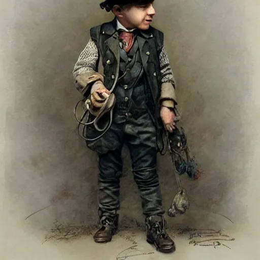 Image similar to by Jean-Baptiste Monge !!!!!!!!!!!!!!!!!!!!!!!!!!! (((((((((portrait of boy dressed as steampunk detective wearing leather gloves . muted colors.)))))))))