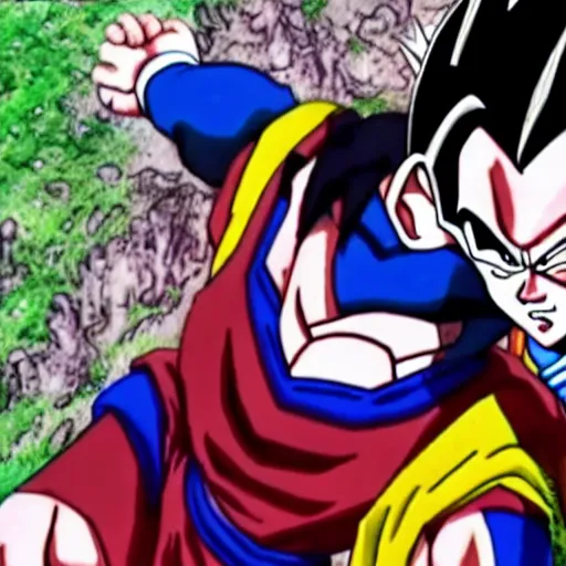 Image similar to gohan doing the fusion dance with vegeta