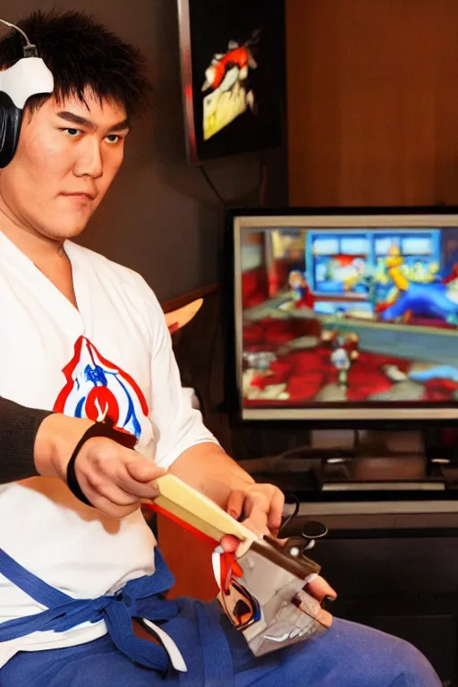 Image similar to Ryu from Street Fighter playing Video Games