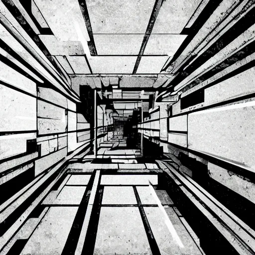 Prompt: glitched brutalism, artstation, monochrome, great composition