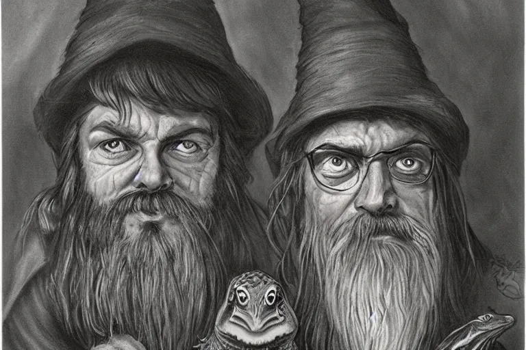 Image similar to 1979 Portrait of a wizard with the head of a bearded dragon fantasy style by Chris Rahn. Trending on r/characterdrawing