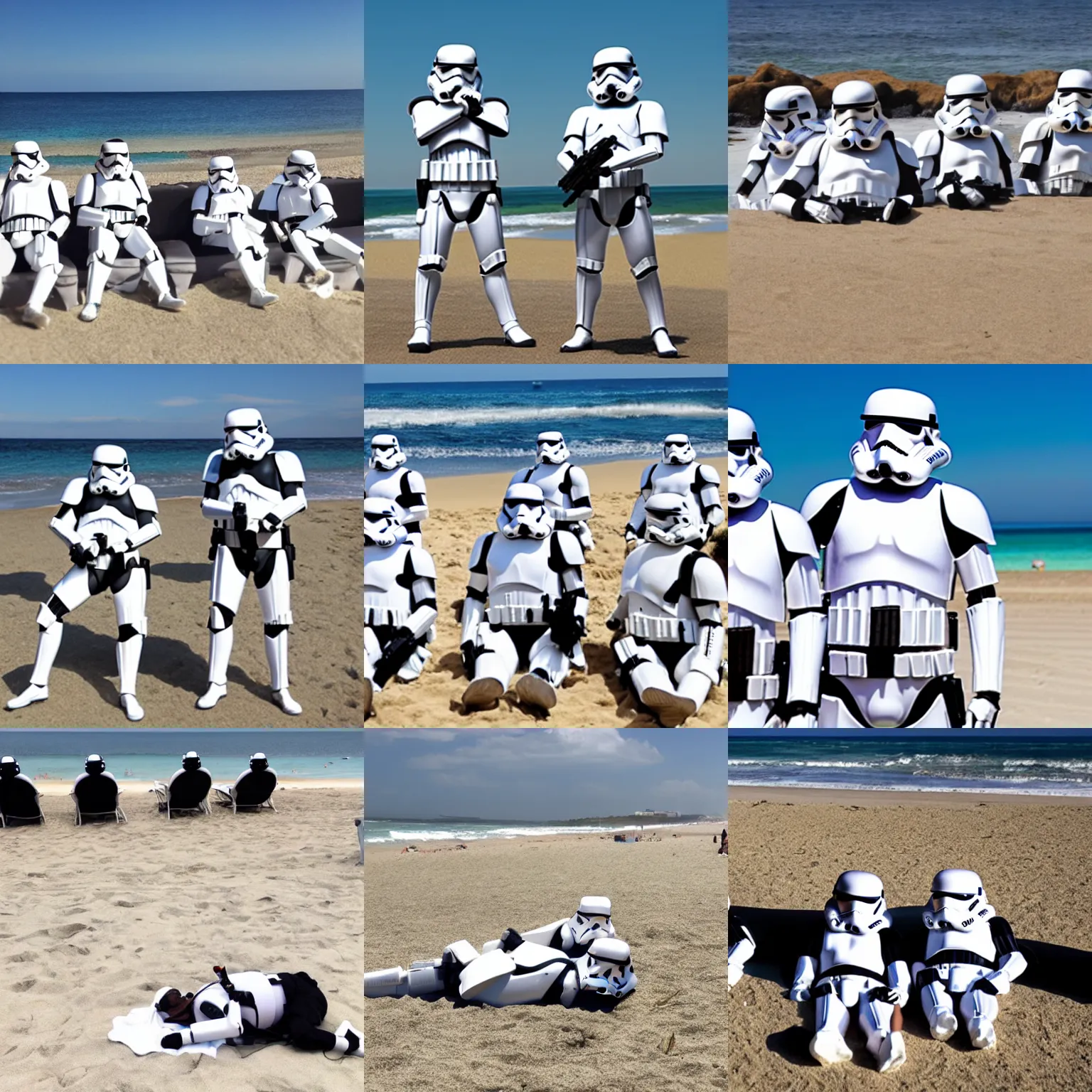 Prompt: storm troopers sunbathing on the beach