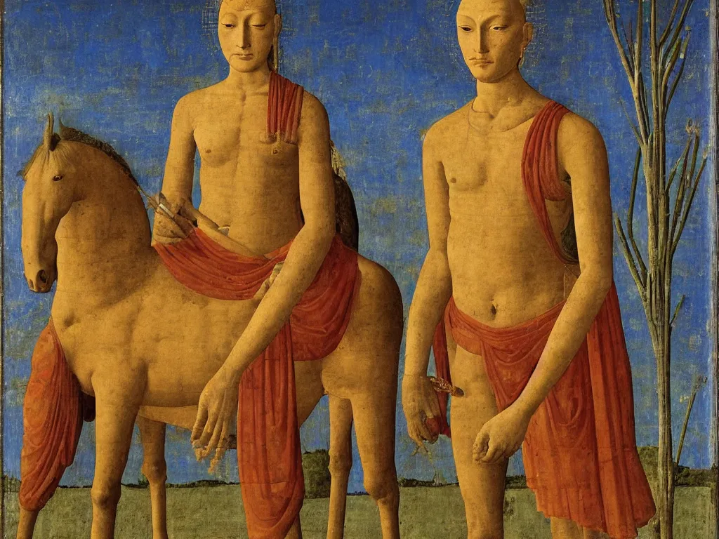 Image similar to Portrait of a Tantric deity with horse. Piero della Francesca, Balthus