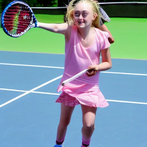 Image similar to children drawing of Dakota Fanning playing tennis