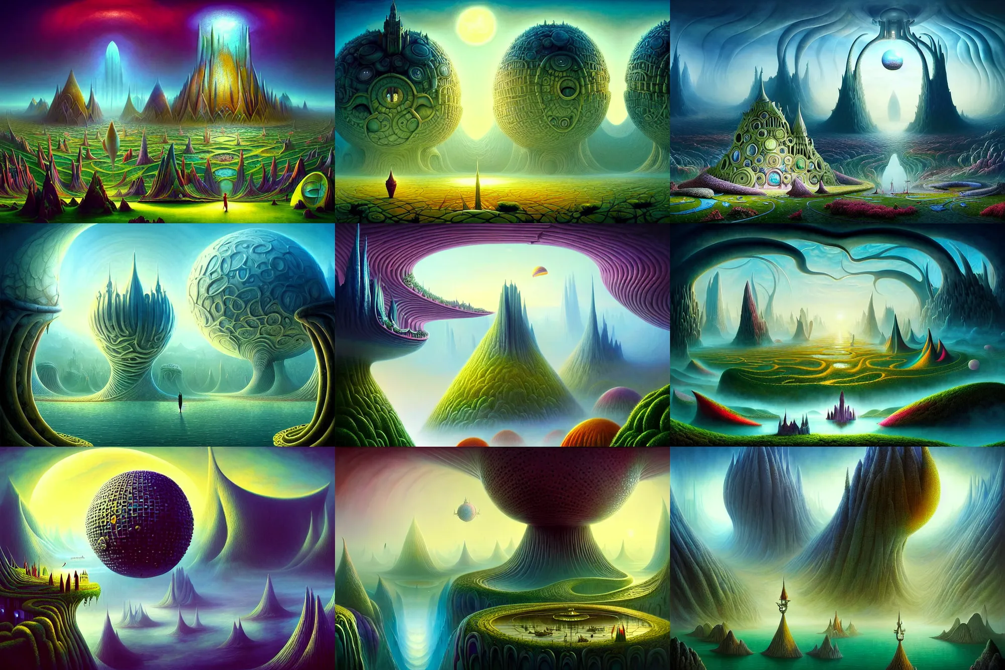 Prompt: a beautiful epic stunning amazing and insanely detailed matte painting of alien dream worlds with surreal architecture designed by Heironymous Bosch, the nexus, mega structures inspired by Heironymous Bosch's Garden of Earthly Delights, vast surreal landscape and horizon by Cyril Rolando and Andrew Ferez, rich pastel color palette, masterpiece!!, grand!, imaginative!!!, whimsical!!, epic scale, intricate details, sense of awe, elite, wonder, insanely complex, masterful composition, sharp focus