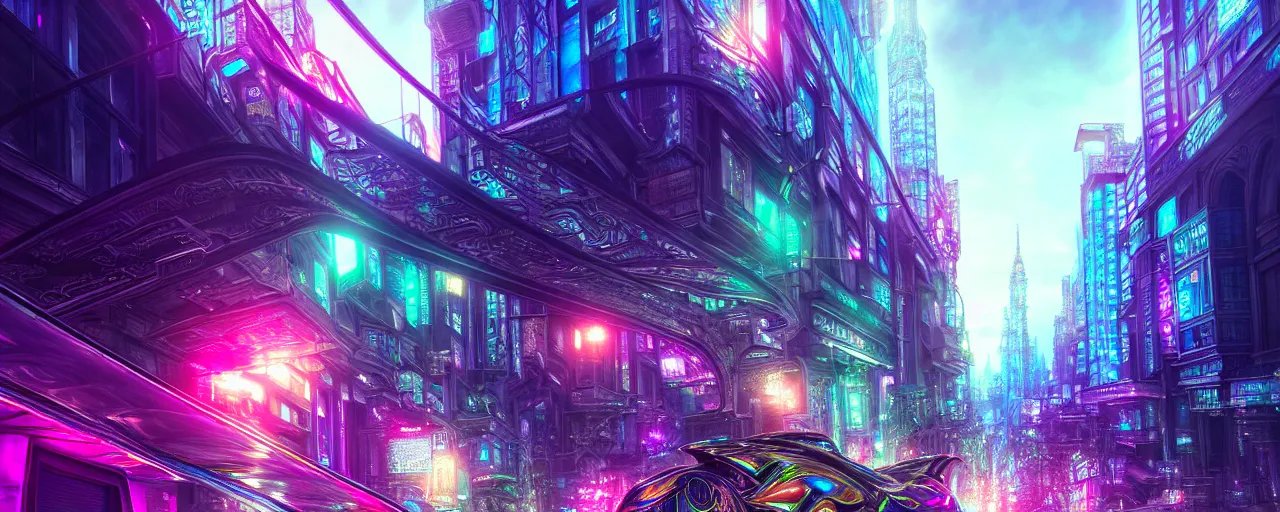 Image similar to hyperdetailed city streets metals and shiny iridescent gems, dark rainbow nimbus, inspired by ross tran and masamune shirow and kuvshinov, intricate, photorealistic, octane render, rtx, hdr, unreal engine, dnd digital art by artgerm