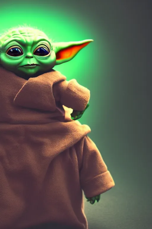 Prompt: colorful full body shot of baby yoda, trending on artstation, trending on deviantart ,cinematic backlighting, 8k, hyper detail, studio disney