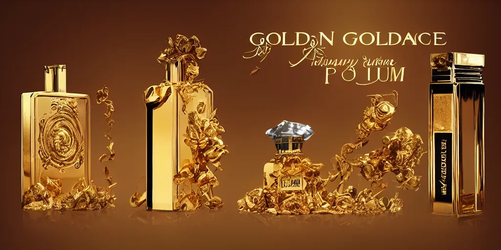 Prompt: advertising golden perfume luxury _ artstation